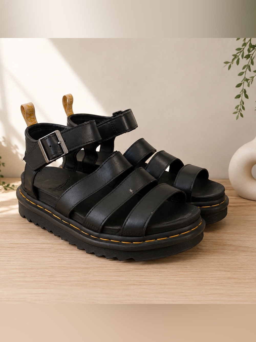 Dr. Martens Black Leather Multi-Strap Platform Sandals